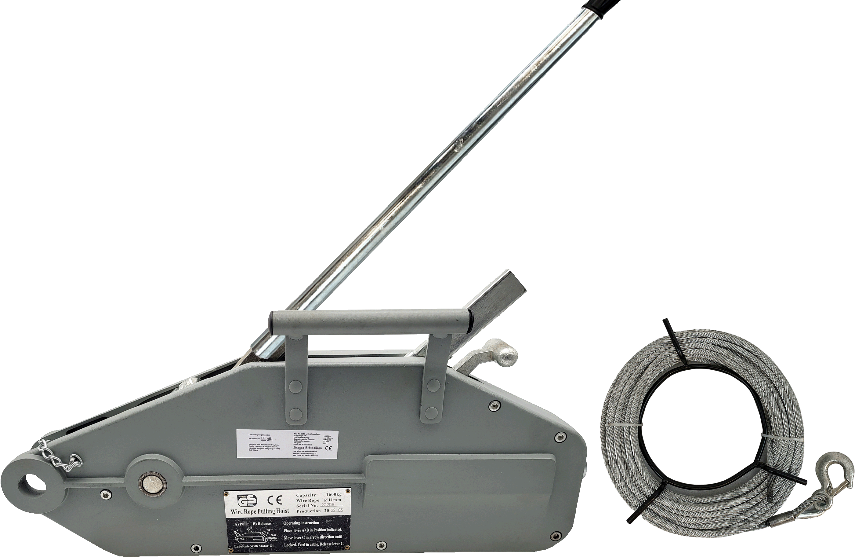 wire rope pulling hoist 1,6 t GS approved