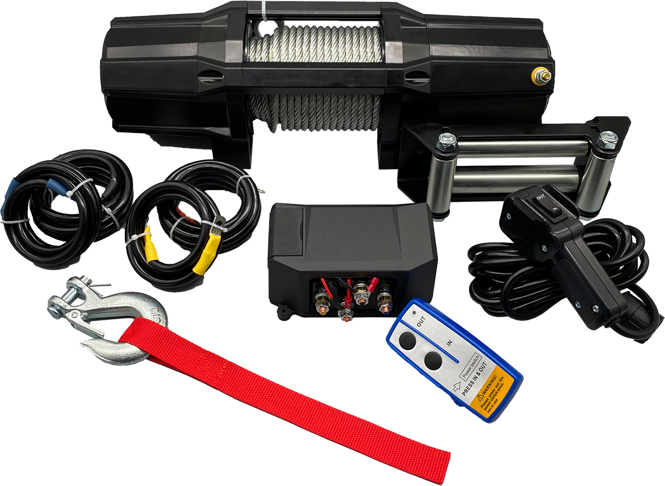 12V motor winch, 2727kg, 2,57kW steel cable