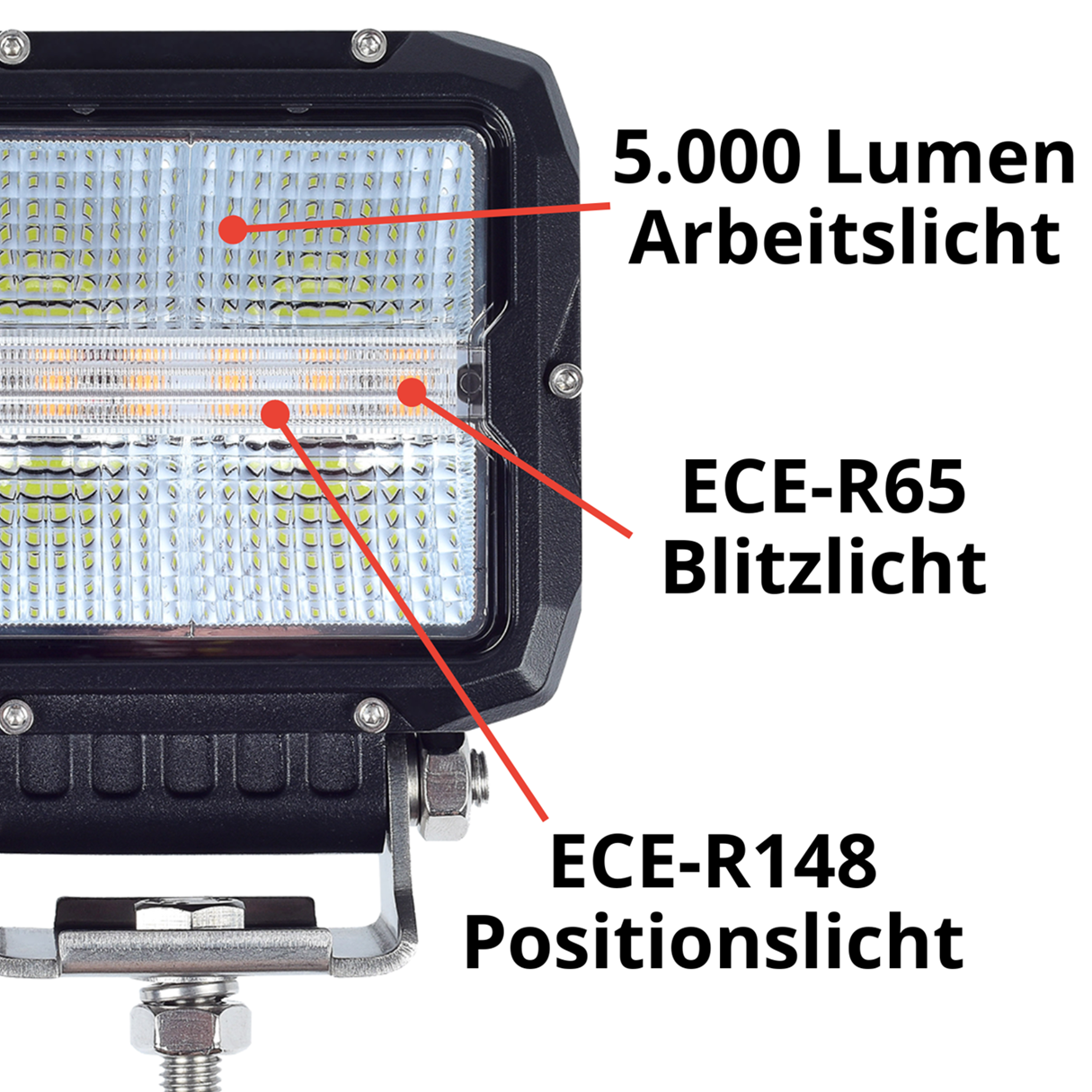3-in-1 LED Work Light 60 W / 5,000 lm with R65 Warning Light and R148 Position Light