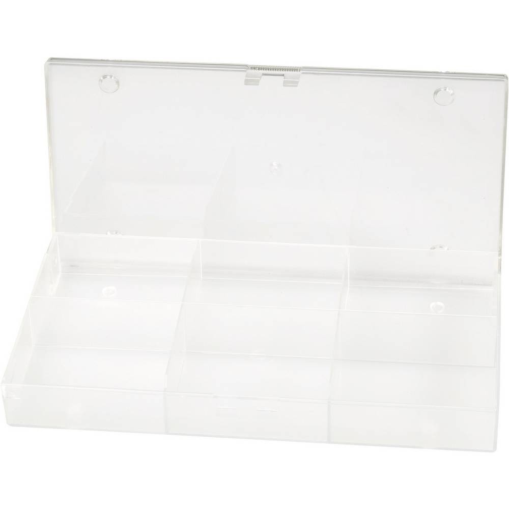 Boîte de rangement pour chevilles Hüfner (L x l x H) 194 x 31 x 101 mm, nombre de compartiments : 6, cloisonnement fixe, 1 pièce, transparente