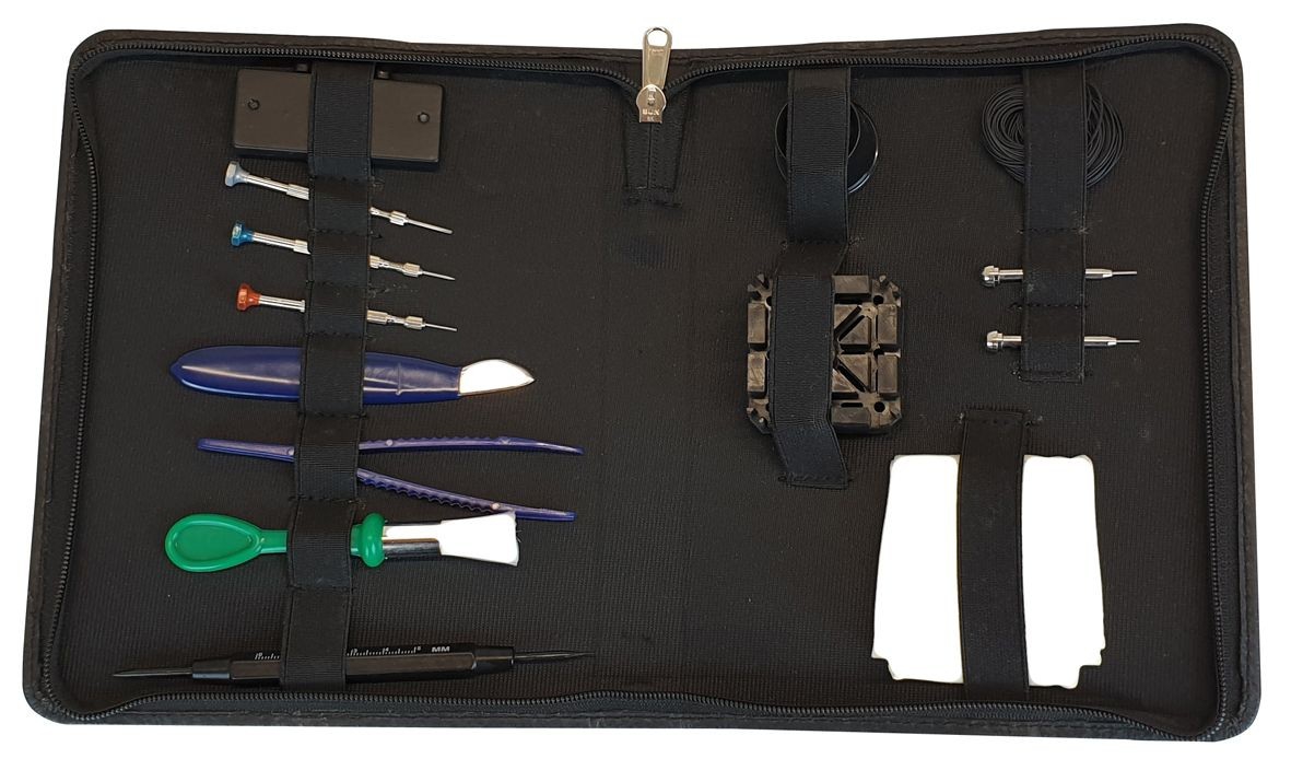 watch m. tool kit 14 pc, leather pouch black, C