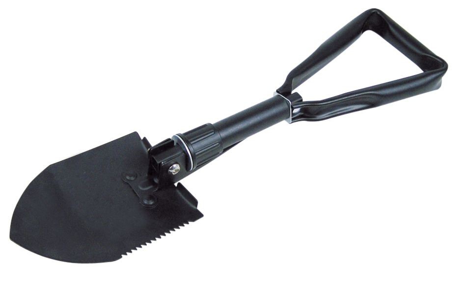 Folding shovel with pickaxe