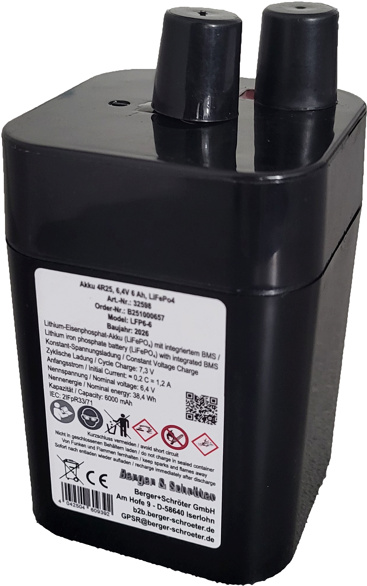 rechargeable battery 4R25, 6,4V 6 Ah, LiFePo4